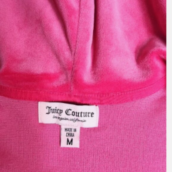 Juicy Couture Women’s M Pink Velour Zip Hoodie Rhinestone Logo Tracksuit Jacket - Picture 4 of 9